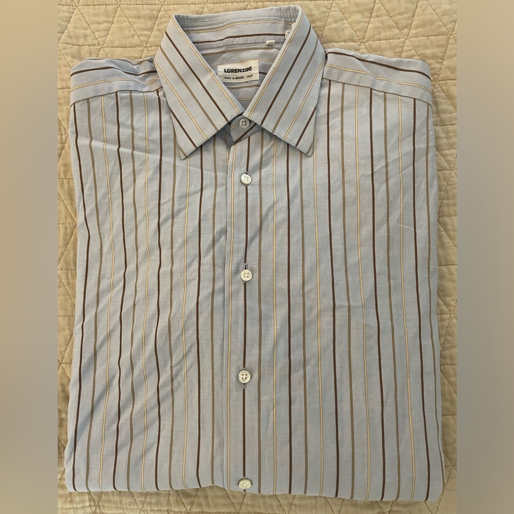 LORENZINI Made in Italy Vintage Bold Stripe‎ Spread Collar Shirt Size 16/41 $275